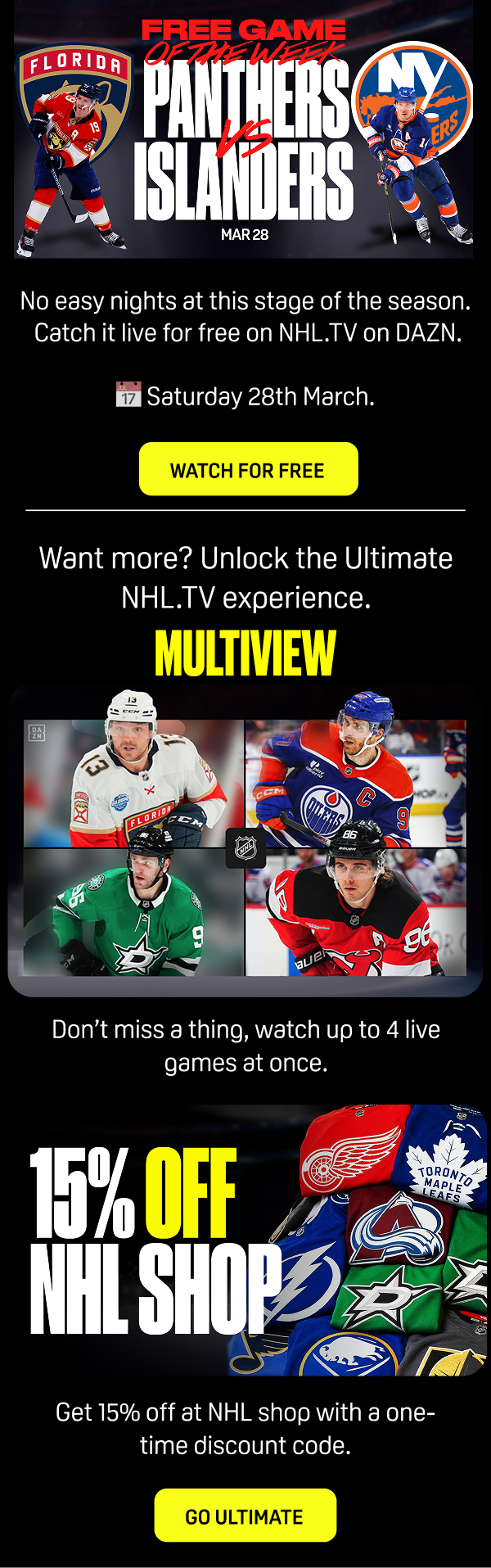 Free game of the week: Panthers vs. Islanders on March 28. Click here to subscribe now.