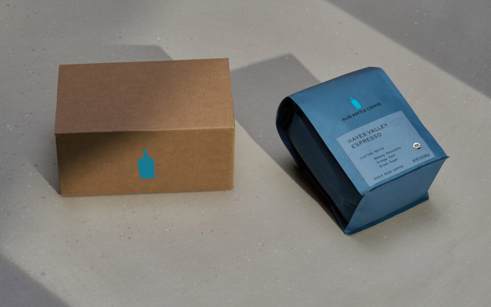 Image of coffee in bag with delivery box.