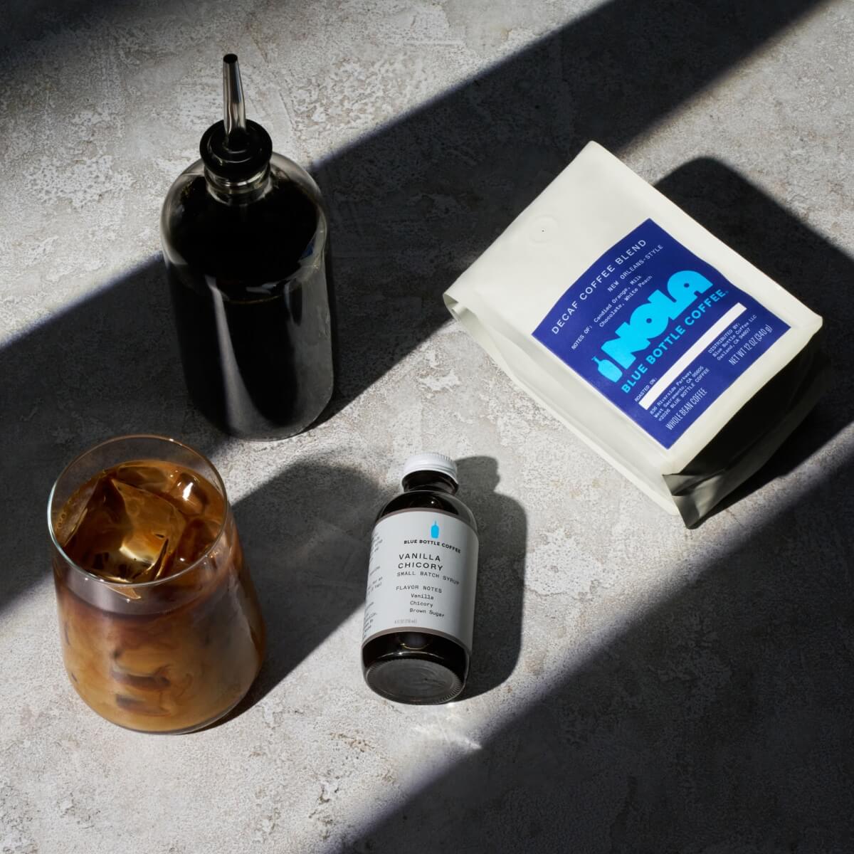 Image of coffee bag and glass.