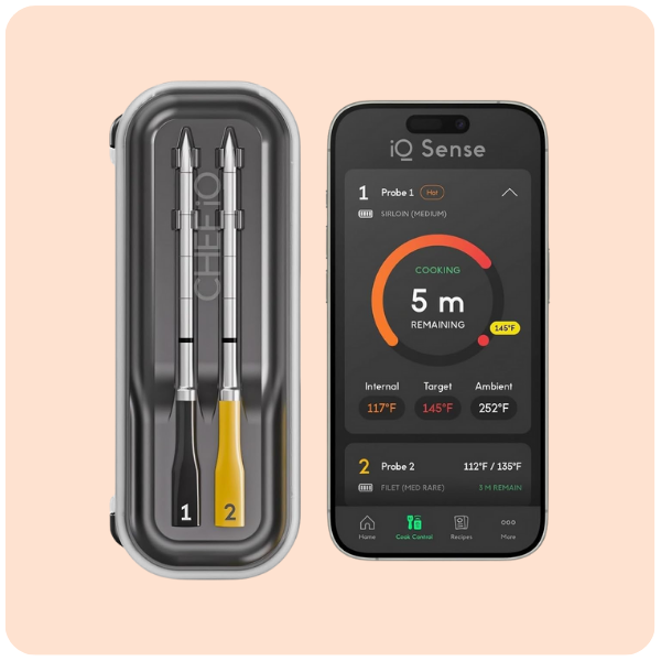 CHEF iQ Sense | Smart Wireless Meat Thermometer | 2 Ultra-Thin Probes | WiFi Unlimited Range | 1000°F Heat Safe | 5 Sensors | BBQ, Grill, Oven, Smoker, Air...