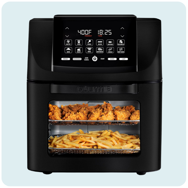 Gourmia Air Fryer - 14 Qt All-in-One Oven with Rotisserie, Digital Display with 12 Presets, Roast, Bake, Broil, Dehydrate, Dishwasher Safe Accessories, Black