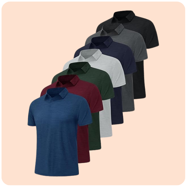 7 Pack Polo Shirts for Men - Quick Dry Moisture Wicking Performance Short Sleeve Mens Golf Shirts for Casual Work