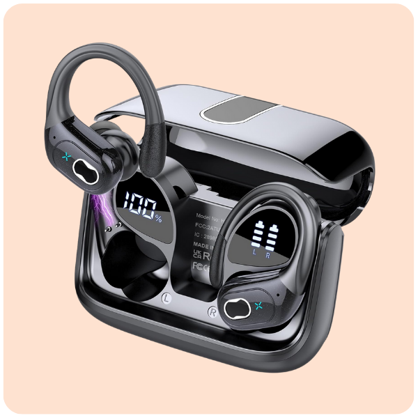 Wireless Earbuds 75hrs Bluetooth 5.4 Headphone Sport, 2026 Bluetooth Earbuds Stereo Deep Bass Over Ear Bud with Earhooks, ENC Noise Cancelling Mic, IPX7 Waterproof Earphone for Gym/Running/Workout