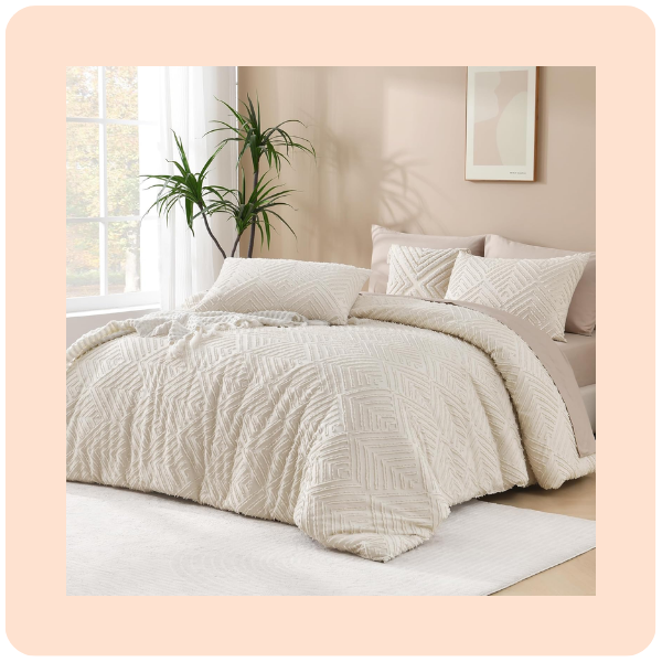 Andency King Size Comforter Set Beige, 3 Pieces Boho King Bedding Comforter Set Cream, All Season Soft Lightweight Tufted Textured Down Alternative...