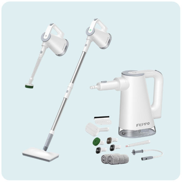 FEPPO Steam Mop with Detachable Handheld Steam Cleaner for Home and Floor Cleaning, 10-in-1 Multi-purpose Attachments & 2 Pads, Powerful Steamer for...