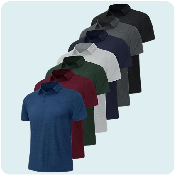 7 Pack Polo Shirts for Men - Quick Dry Moisture Wicking Performance Short Sleeve Mens Golf Shirts for Casual Work