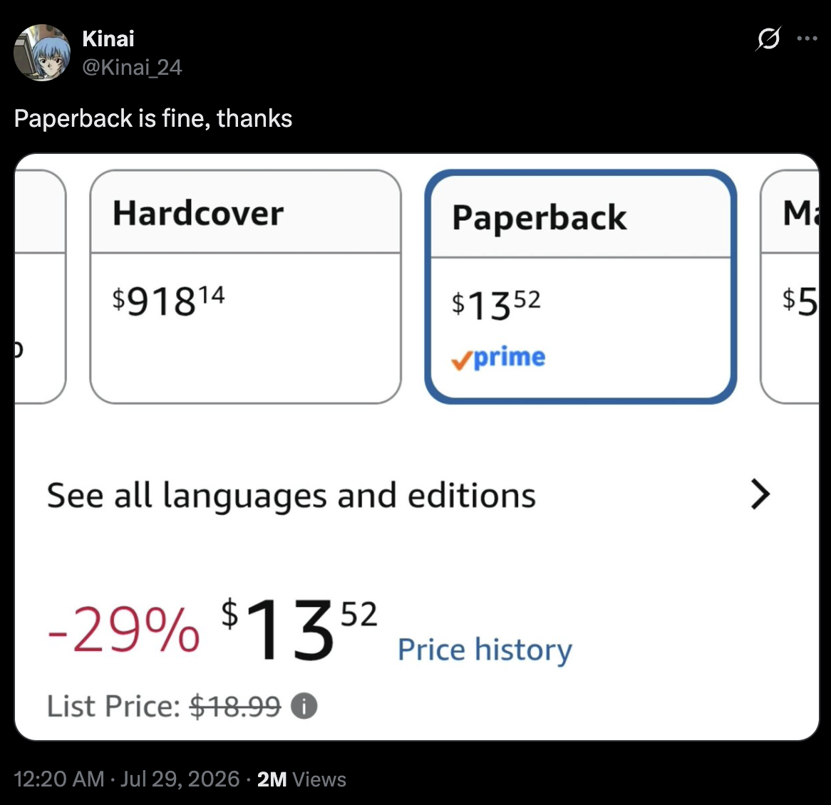 Paperback is fine, thanks
