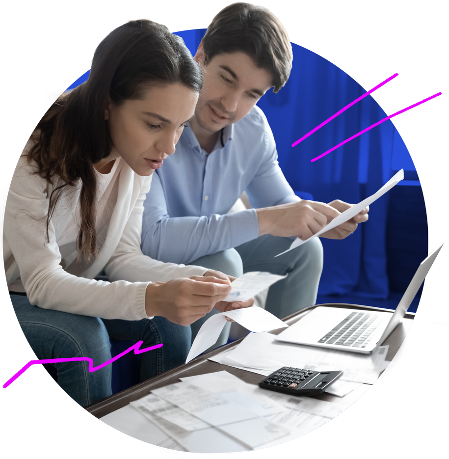 Man and woman working on documents together