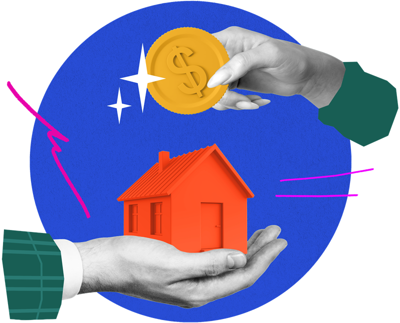 illustration of house with gold coin on top