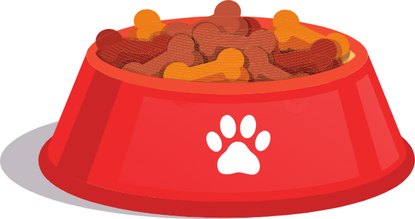 Red bowl of dog food