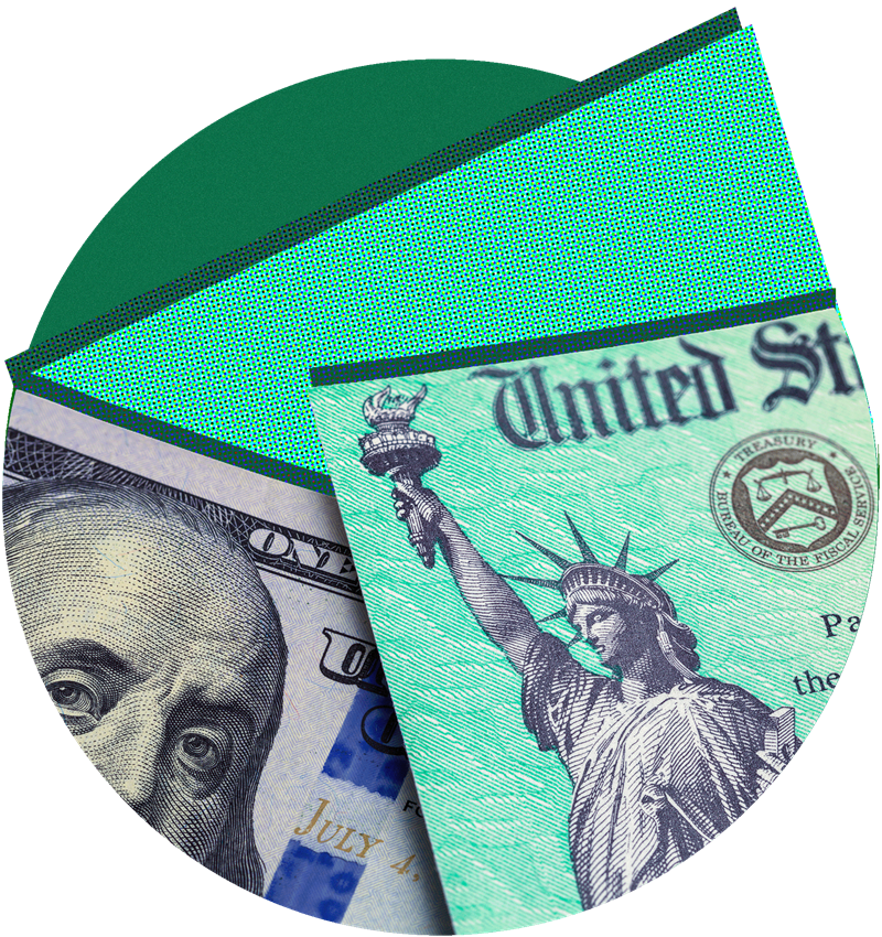 Image showing a $100 bill and a corner of a tax check