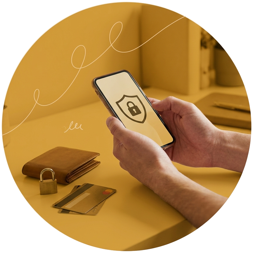 Mobile phone with security icon on the screen