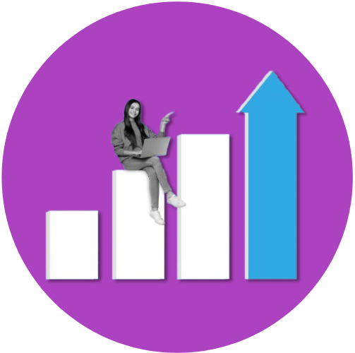 Woman sitting on an increasing bar chart