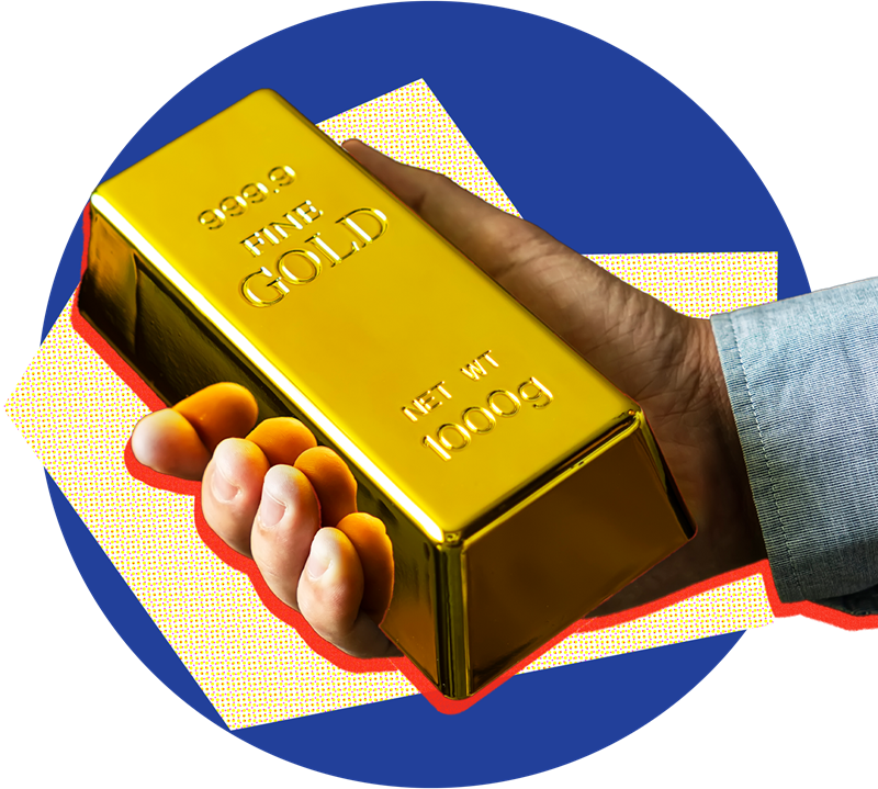 Hand holding a gold bar
