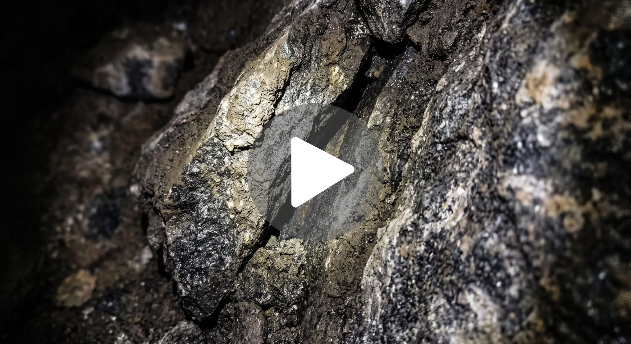 Gold vein inside a dark rock crevice