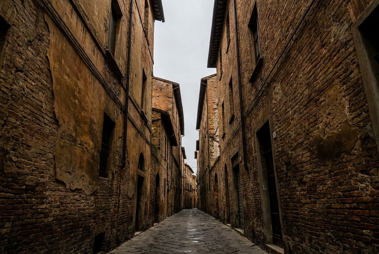 Narrow alley between walls