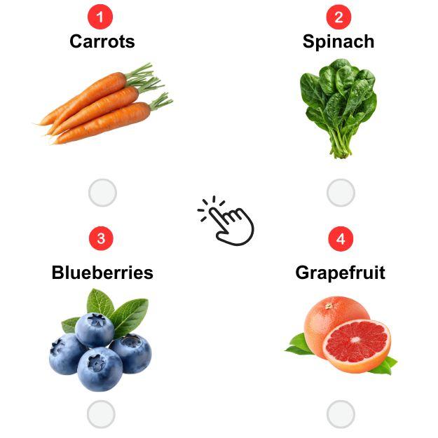 Four food options with radio selection buttons