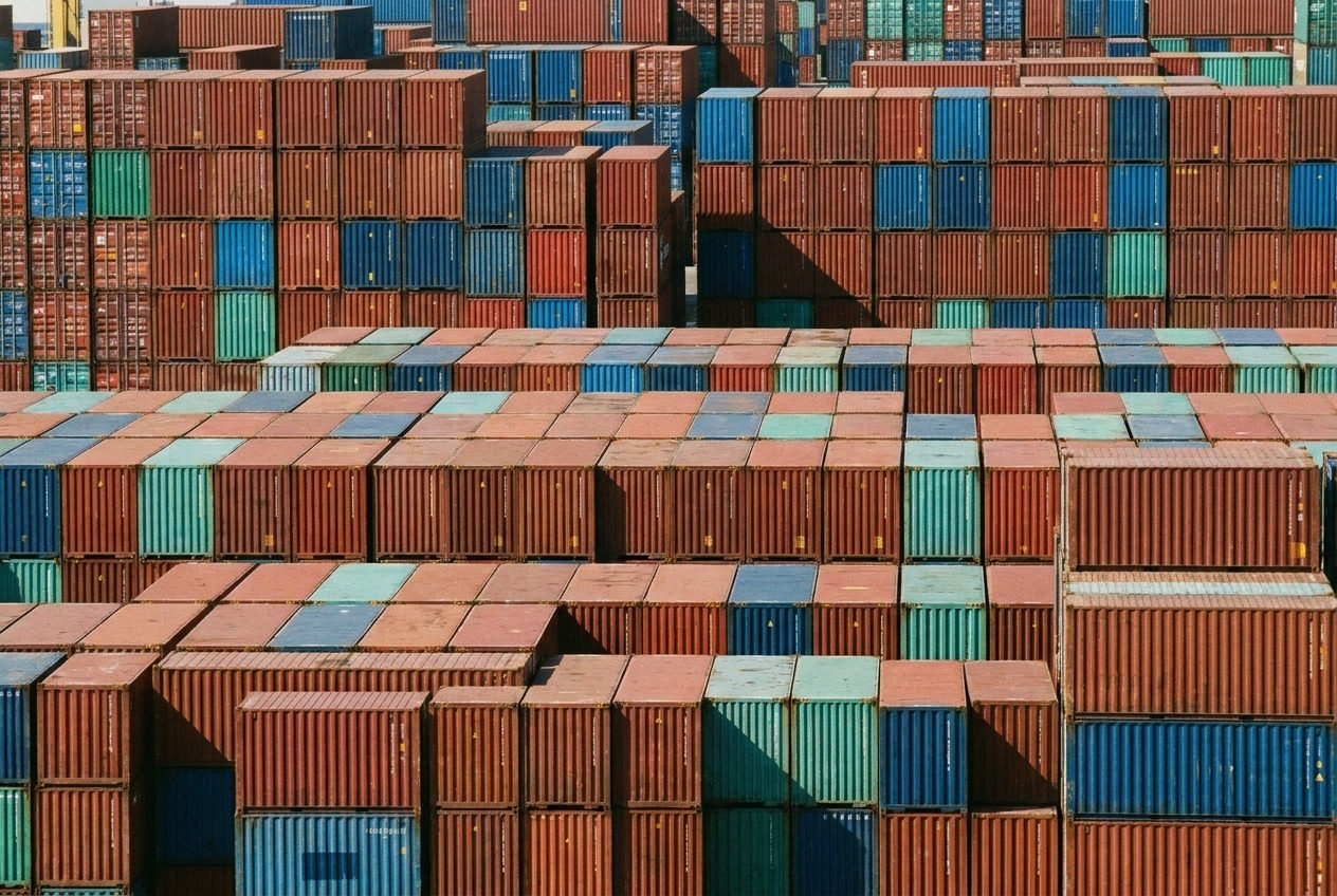 Stacked shipping containers