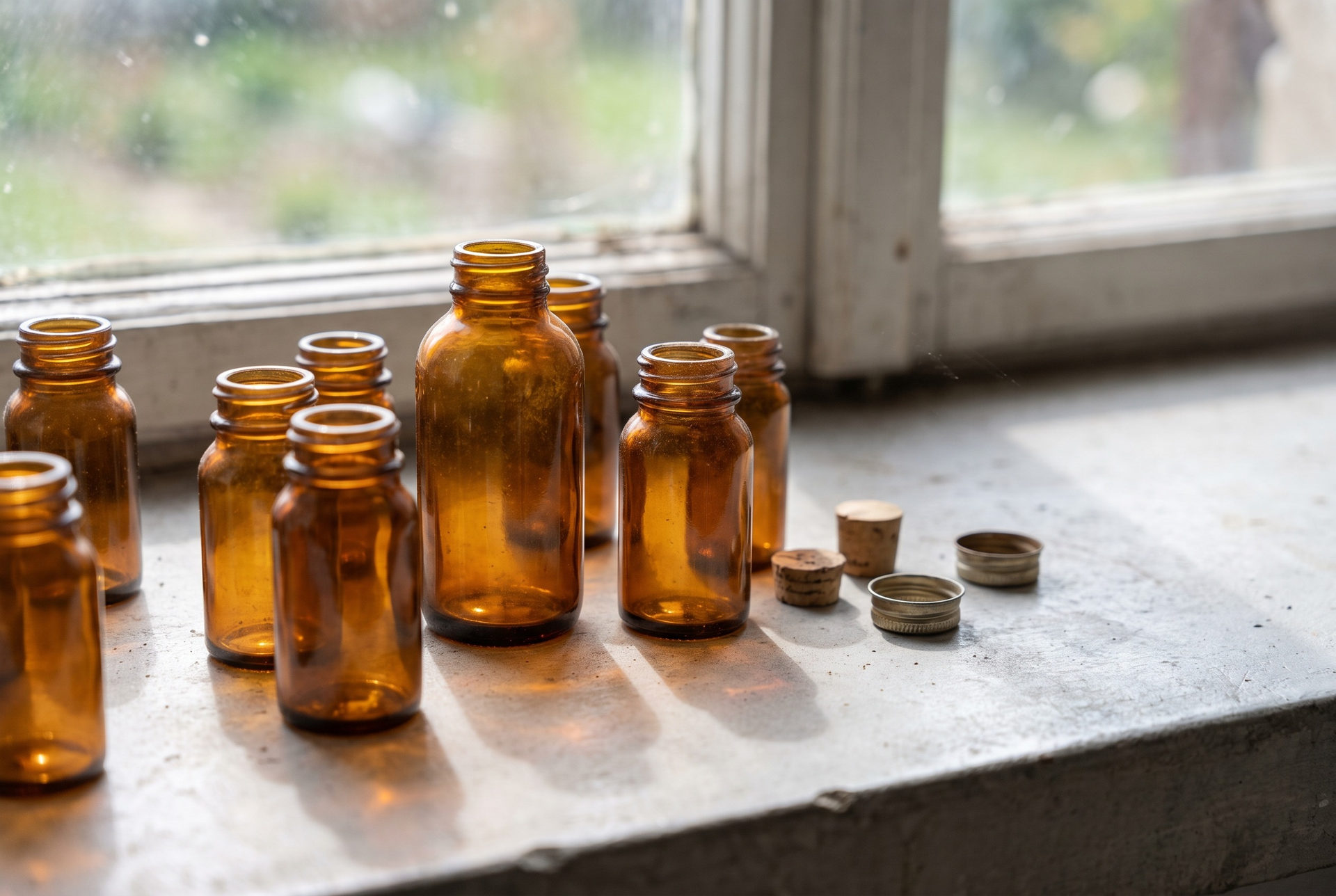 Empty amber vials