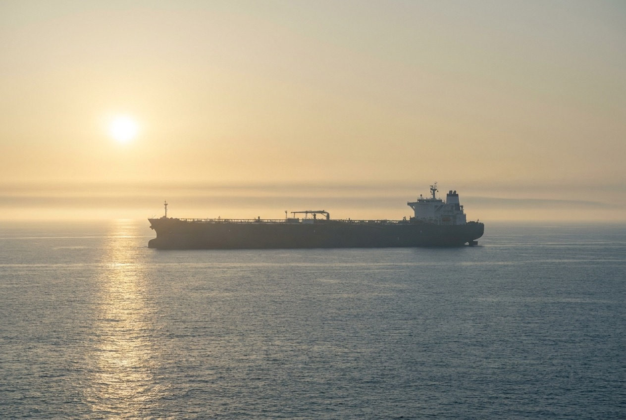Loaded tanker at sea