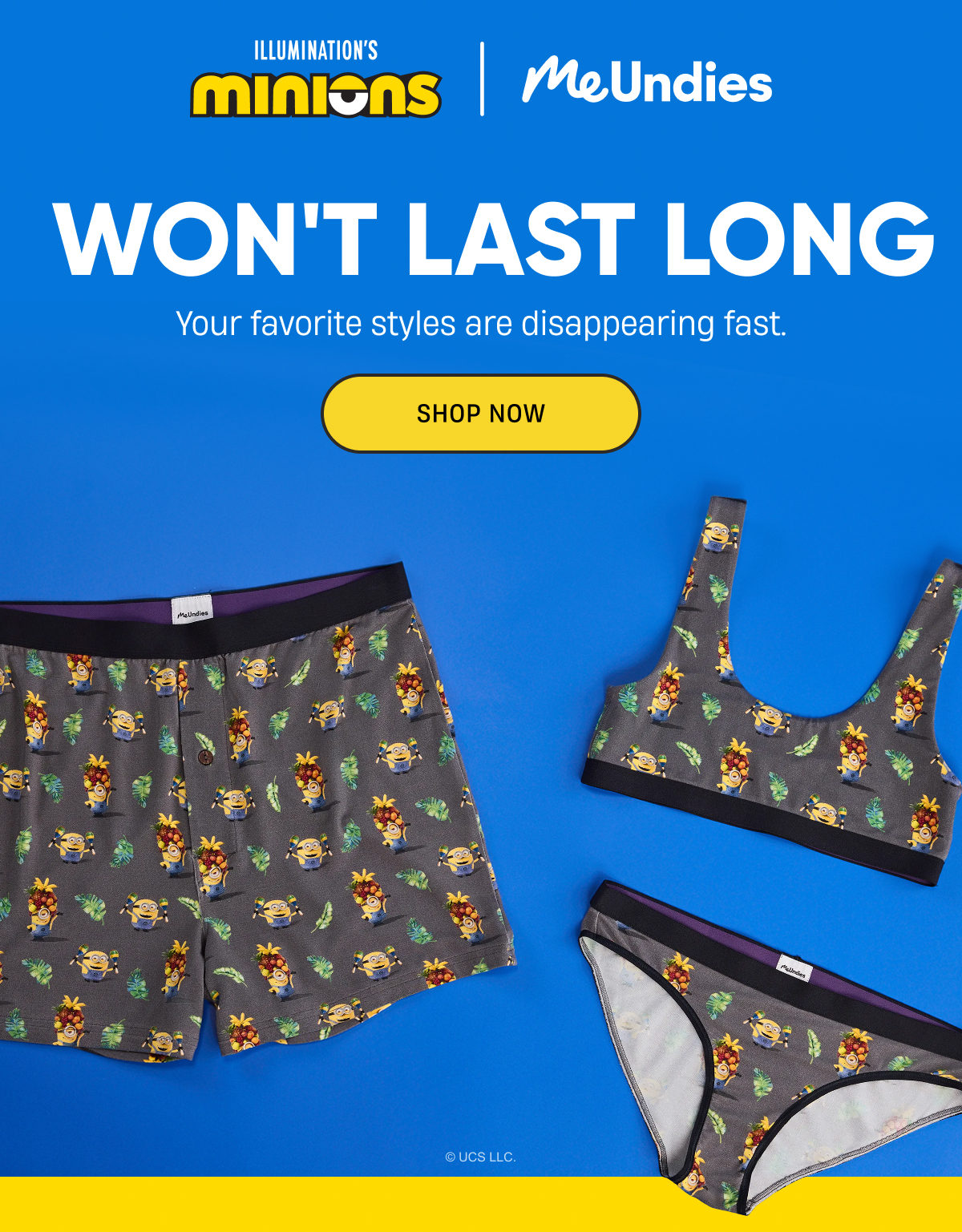 Illuminations Minions | MeUndies | Won't last long | Shop Now