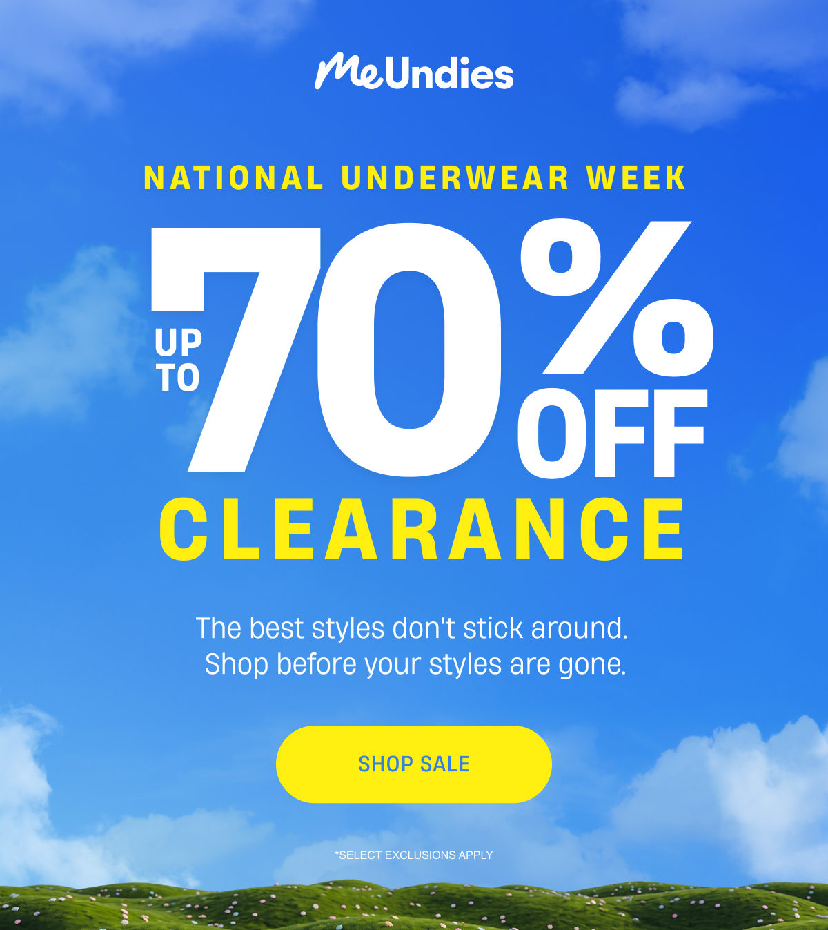 MeUndies | National Underwear Week | Up to 70% off clearance | Shop Sale