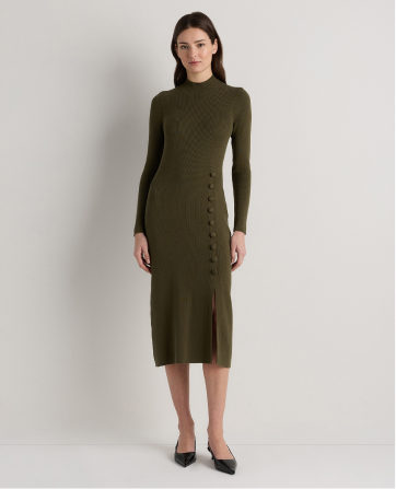 Cotton Cashmere Side Slit Midi Dress