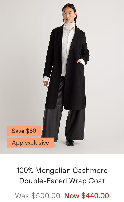 100% Mongolian Cashmere Double-Faced Wrap Coat