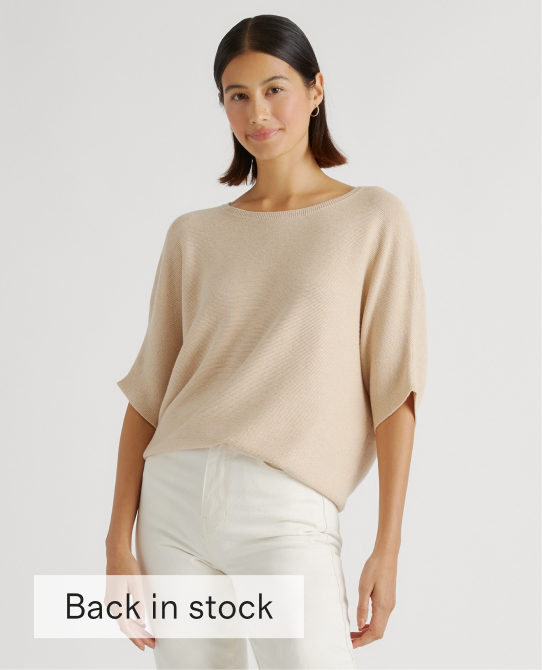 Lightweight Cotton Cashmere Link-Stitch Dolman Sweater 