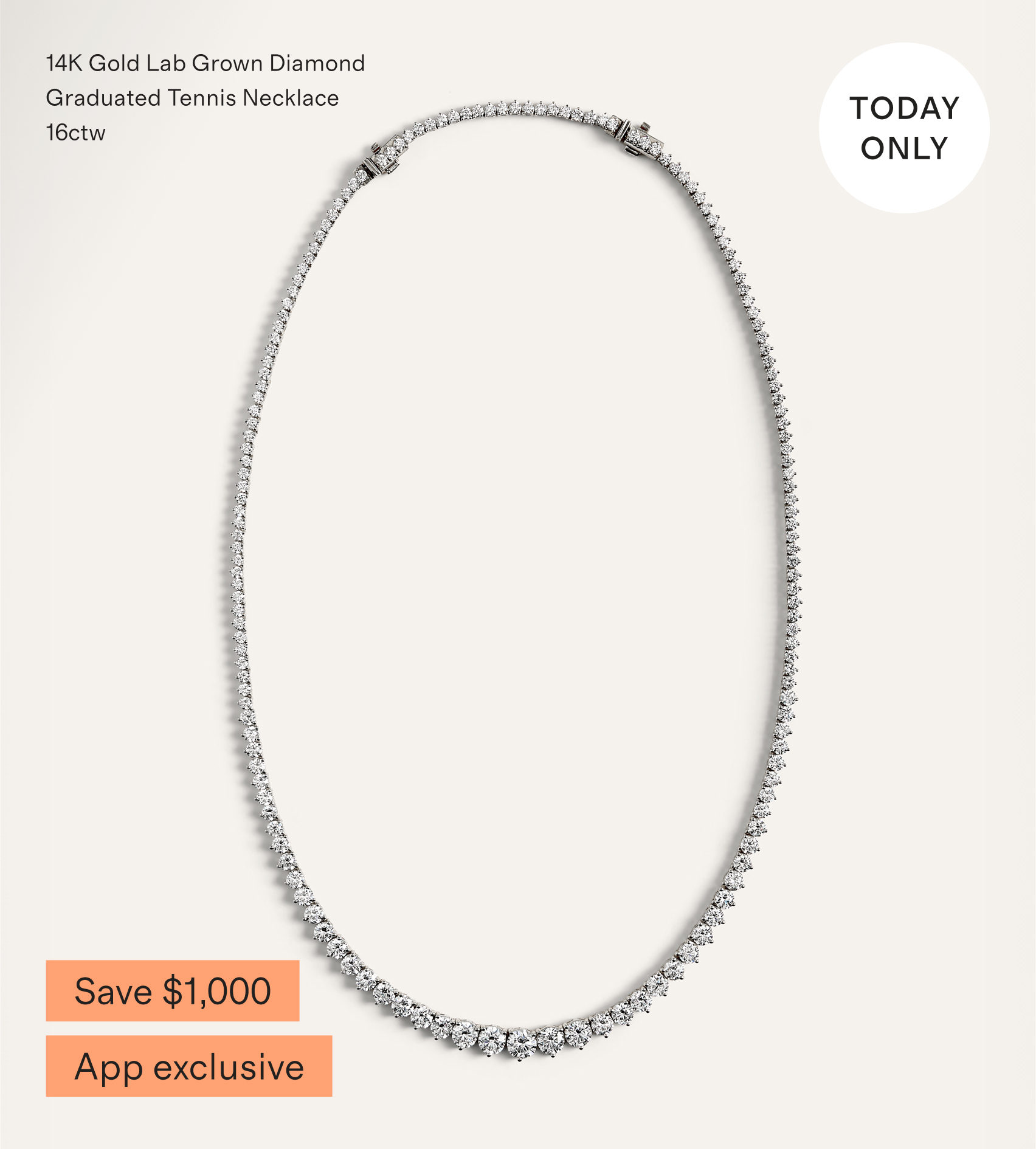 14K Gold Lab Grown Diamond Graduated Tennis Necklace 16ctw