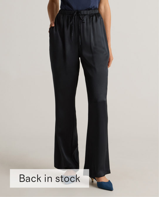100% Washable Silk Drawstring Wide Leg Pants