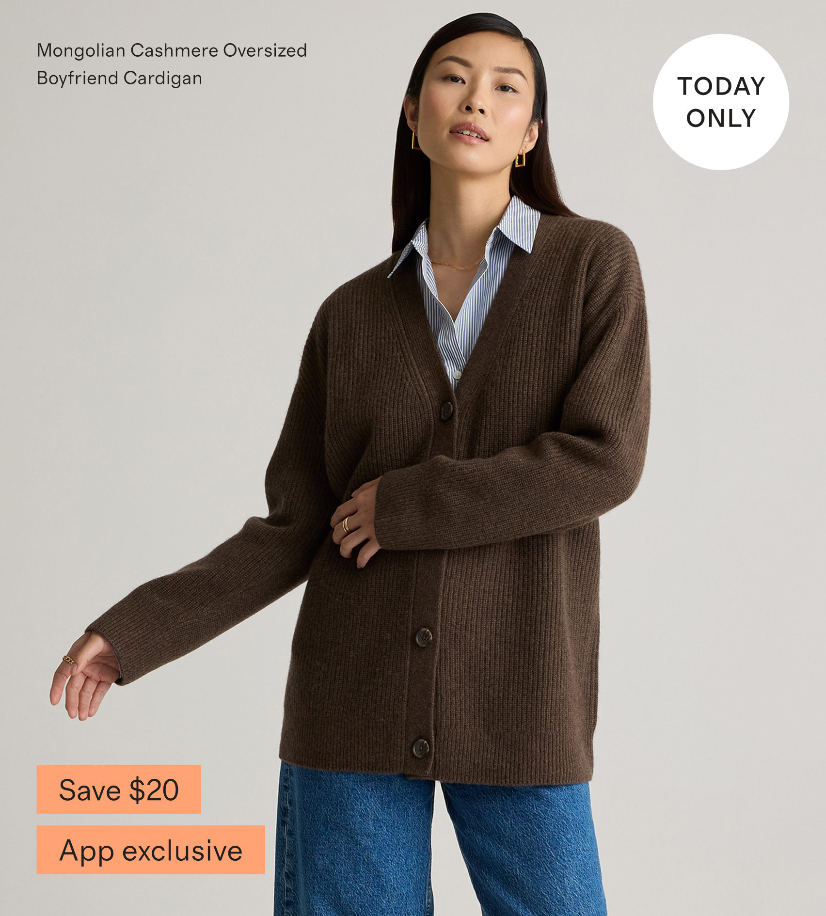 Mongolian Cashmere Oversized Boyfriend Cardigan