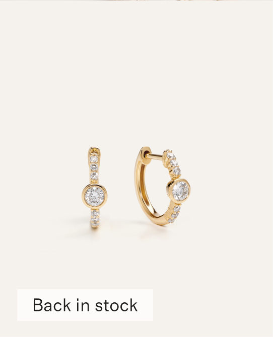 14K Gold Lab Grown Diamond Bezel Pave Tiny Huggies