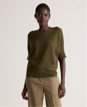Lightweight Cotton Cashmere Link-Stitch Dolman Sweater 