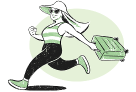 Woman running with suitcase illustration
