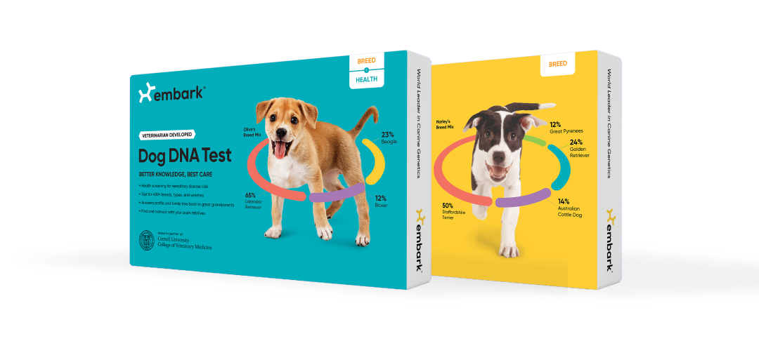 An Embark Breed + Health Test and an Embark Breed ID Test
