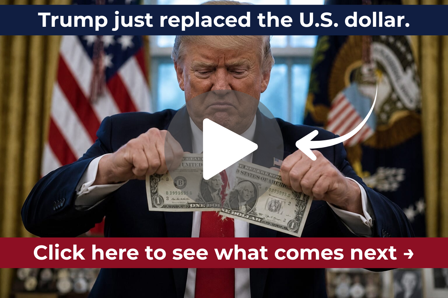 Donald Trump tearing a dollar bill