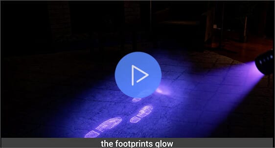 Glowing footprints under UV light