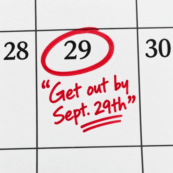 Calendar page with September 29 circled in red