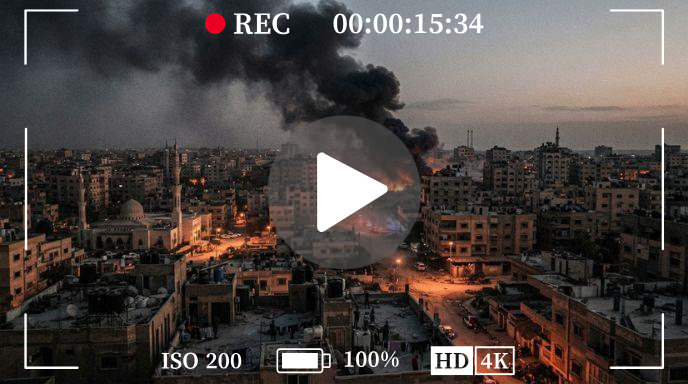 Smoke rising over a city at dusk