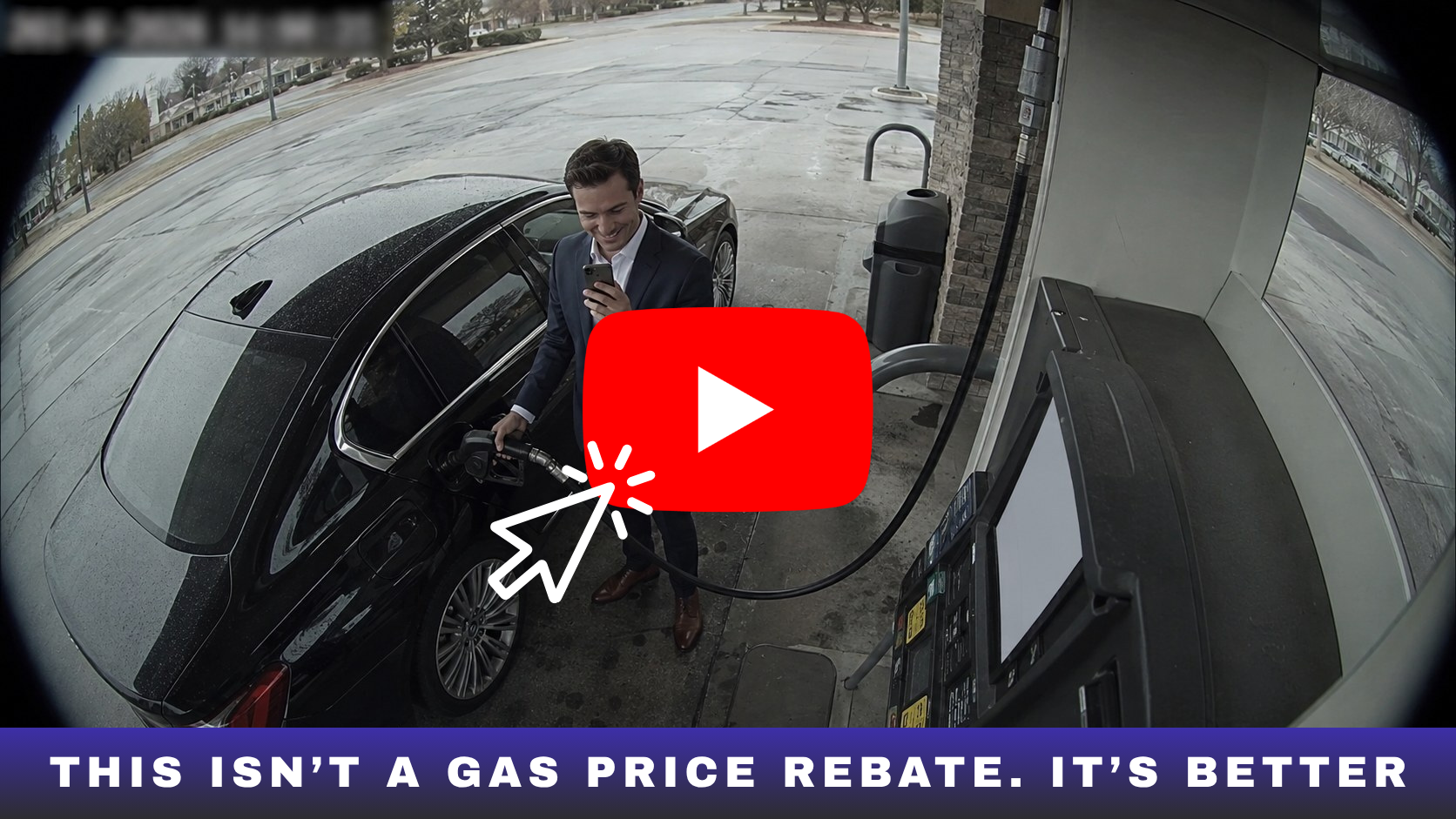 Smiling man in suit at gas station pump