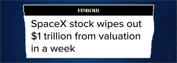 Headline about SpaceX stock valuation drop
