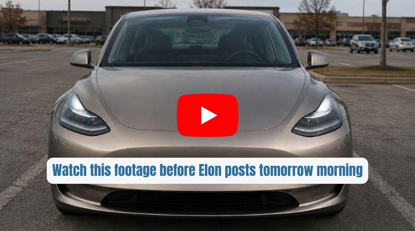 Front view of a beige Tesla