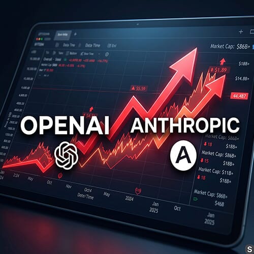 OpenAI and Anthropic logos on a stock chart