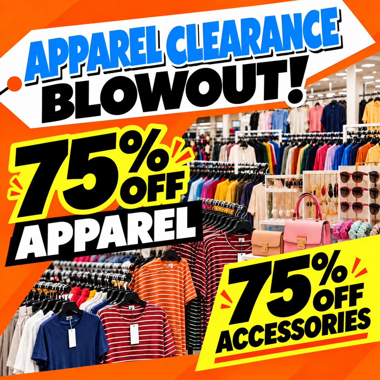 75% off all apparel, 75% off handbags, jewelry, swim, accessories, and backpacks