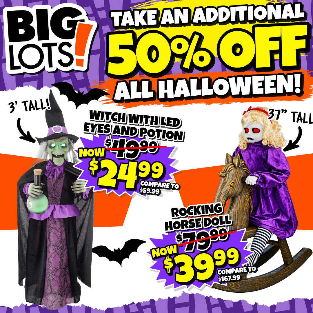 50% off all halloween, excluding candy!