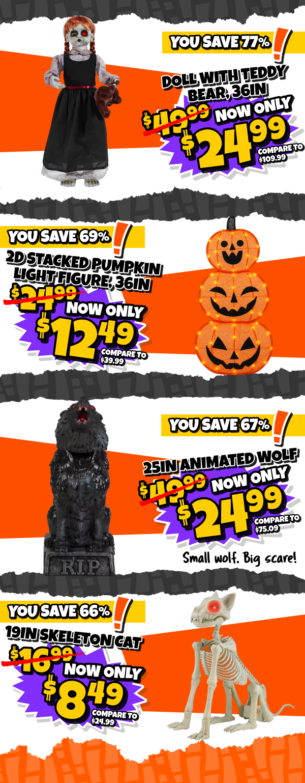 additional 50% off of these halloween animatronics and decor