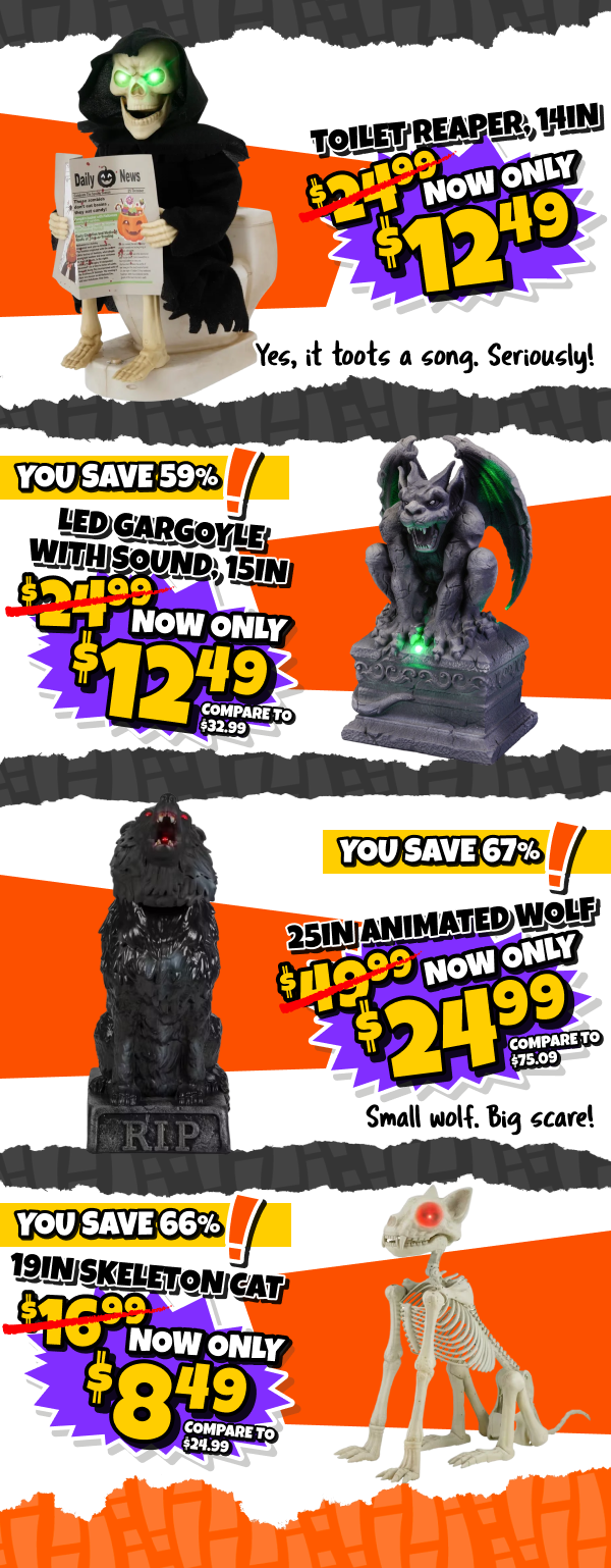 50% off all halloween, excluding candy!