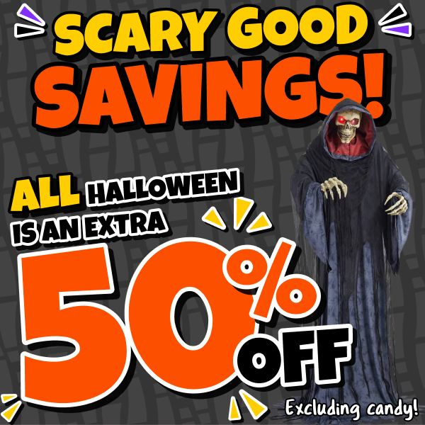 50% off all halloween, excluding candy!