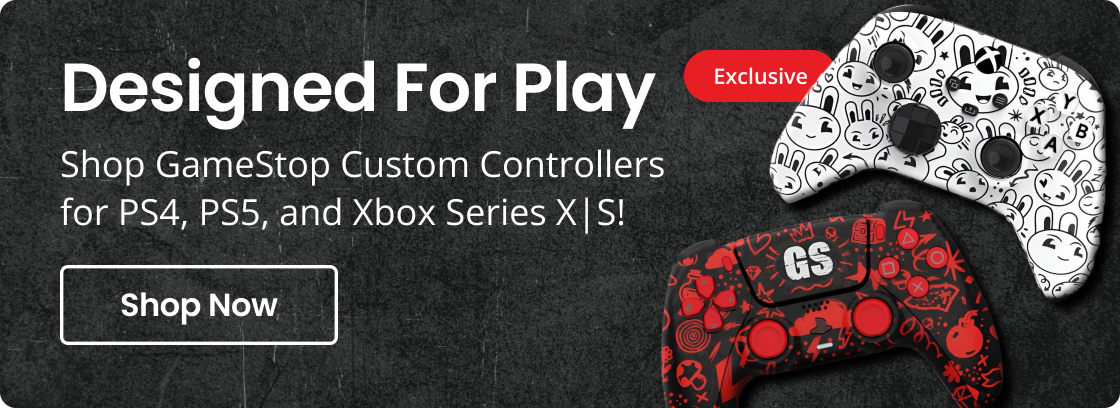 Designed For Play | Exclusive | Shop GameStop Custom Controllers for PS4, PS5, and Xbox Series X|S! | Shop Now